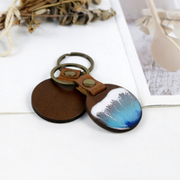 Porte-clés personnalisé en résine et bois, motif vague de plage, fait main, souvenir et cadeau promotionnel en gros