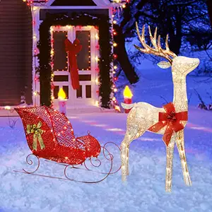 Winkelcentrum Kerst Verlichte Outdoor Sculptuur Figuur Yard Decoratie Led Slee Kerst Licht Herten Voor Outdoor Decoratie