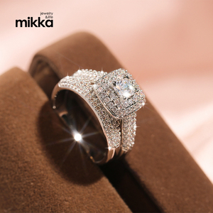 Nhẫn Cặp Đôi Đá Zircon Hình Nền Tráng Men Phổ Biến Bán Chạy Nhẫn Cưới Kim Cương Vuông Lấp Lánh Sang Trọng Cho Nữ - Product Image 1