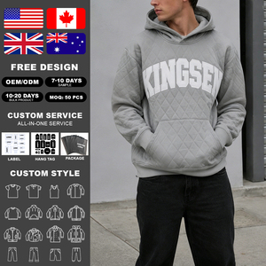 Sudadera con capucha acolchada con diseño de rombos, lavado ácido, bordado con apliques, algodón grueso, cremallera lateral, estilo urbano para hombre, vintage grunge, tipo jersey - Product Image 2