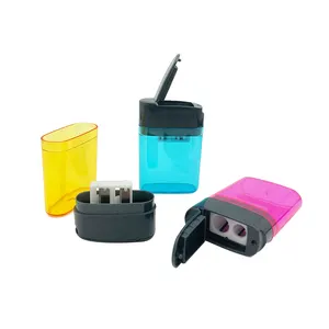 Custom cosmetic size two-hole plastic eyebrow pencil sharpener with cap