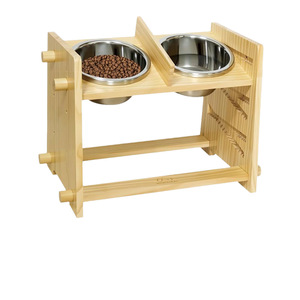Support d'alimentation réglable en bois pour animaux de compagnie, double support de gamelle pour chiens et chats - Product Image 2