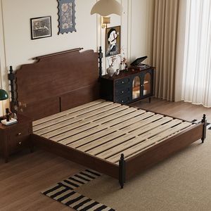 Lit en bois style vintage 1,8 m, lit double plateforme pour chambre à coucher, structure robuste et durable - Product Image 1
