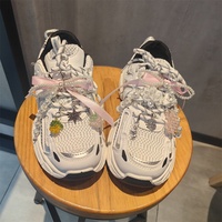 Sepatu pita mutiara gaya balet DIY Korea Selatan sepatu bunga logam gesper bunga ceri kristal manik-manik dekoratif