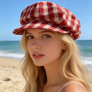 Nouveau Béret en jean à carreaux pour femme, Automne/Hiver, Décontracté, Respirant, Effet amincissant, Chapeau nuage artistique octogonal style newsboy peintre - Product Image 1