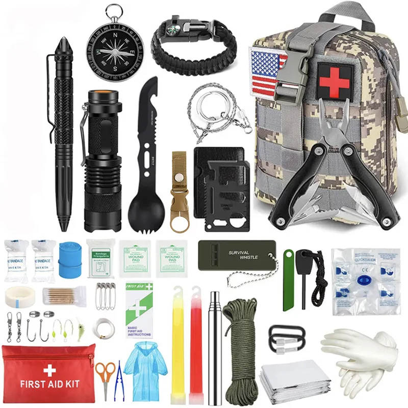 Erste-Hilfe-Zubehör für SOS Emergency Tactical Hiking Jagd katastrophe Camping Adventures 3m Rope Survival Kit 72 in 1