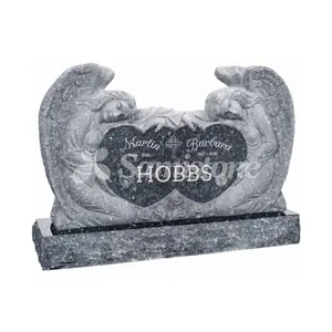 50Inch X 8Inch X 30Inch Thiên Thần Với Đôi Trái Tim Thẳng Đứng Headstone Với Cơ Sở Phong Cách Mỹ Bia Mộ Và Đài Tưởng Niệm