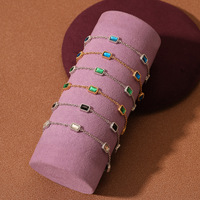 Gelang Zirkon Persegi Personalisasi Baja Anti Karat Lapis Emas 18K Anti Luntur Batu Permata Potongan Emerald Perhiasan untuk Wanita