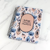 Carnet de notes à couverture rigide, planificateur floral à plumes, reliure double spirale, papeterie de bureau, carnet à spirale