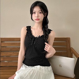 Top de punto transpirable estilo Y2K con volantes, cuello en V, camiseta sin mangas para mujer, lindo chaleco con lazo estilo Kawaii - Product Image 3