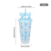 Nouvelle bouteille en plastique de 24 oz avec paille et nœud, idéale pour jus, boissons et eau, parfaite comme cadeau pour fille.