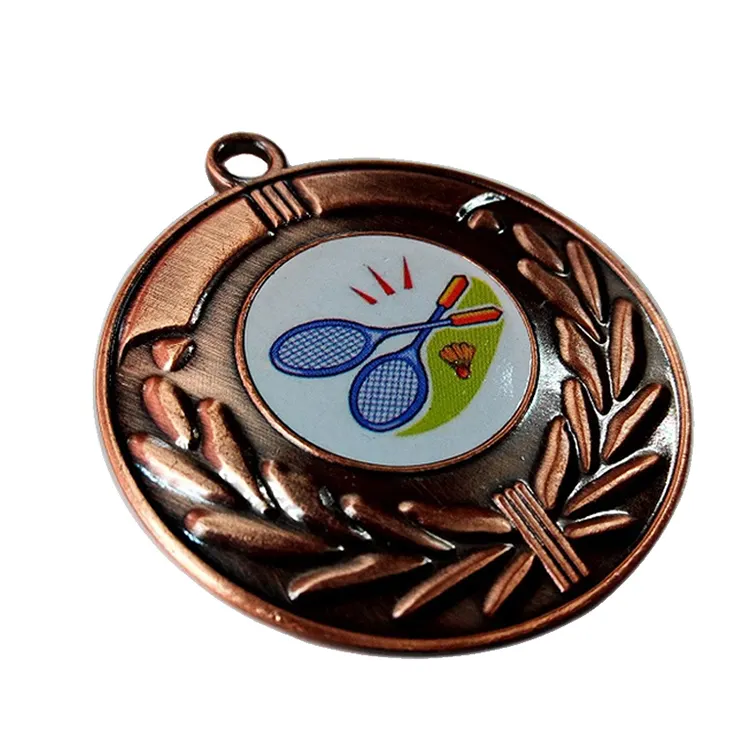 Fabriek directe verkoop brons badminton metalen 3d antieke goud reliëf medaille