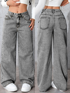 <span class=keywords><strong>Jeans</strong></span> Baggy da Donna a Vita Alta, Vestibilità Ampia, <span class=keywords><strong>Gamba</strong></span> Dritta, Stile Hip Hop Invernale con <span class=keywords><strong>Gamba</strong></span> <span class=keywords><strong>Larga</strong></span>, Tecnica Lavata Intrecciata, Fiocco Decorativo - Product Image 5