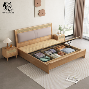 china supply lowest price custom logo large stock ship immediately storage <b>bed</b> new fashion bedroom furniture wood full <b>size</b> <b>bed</b> - Product Image 4