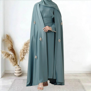 Abaya de Color Sólido con Diamantes de Imitación de Alta Gama, Vestido de Oración Musulmán para Mujeres, Ramadán, Eid - Product Image 1