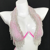 Femme brillant paillettes Bikini ensemble strass diamant maillot de bain avec populaire couleur unie Sexy dame soutien-gorge Rose Sexi vêtements de danse exotiques