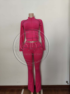 Set Due Pezzi Personalizzato con Logo in Strass, Alta Elasticità, Abbigliamento Autunnale da Donna Y2K, Giacca e Leggings a Zampa per Yoga - Product Image 6