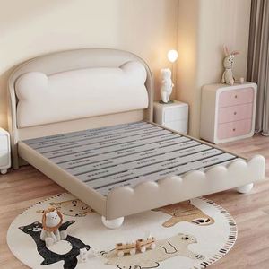Lit complet en bois nuage crémeux pour enfants Design minimaliste moderne avec rangement intégré pour jouets et adorable chambre ours en peluche - Product Image 2