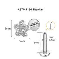 JiaXin ASTM-F136 G23 Titanio Push Pin Sin Rosca para Labret, Medusa, Forward Helix, Lobe, Flor, Circonita Cúbica, Joyería Corporal 16G