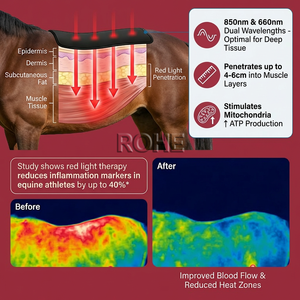 แผงบำบัดด้วยแสงสีแดงสำหรับหลังม้า ROHE ความยาวคลื่น 660 นาโนเมตร และ 850 นาโนเมตร เพื่อการฟื้นฟูกล้ามเนื้อม้าและบรรเทาอาการปวดด้วยแสงสีแดงสำหรับม้า - Product Image 4