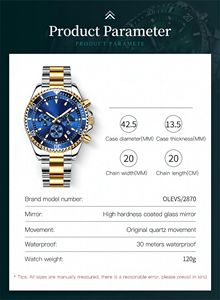 Montre Quartz Chronographe Multifonction Phase de Lune OLVES 2870 en Acier Inoxydable Étanche pour Homme, Expédition Rapide - Product Image 6