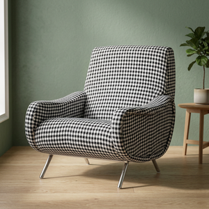Modern Fabric Leisure Chair With Metal Legs Checkered Pattern Solid Back Midcentury Design Living Room Furniture - Product Image 3