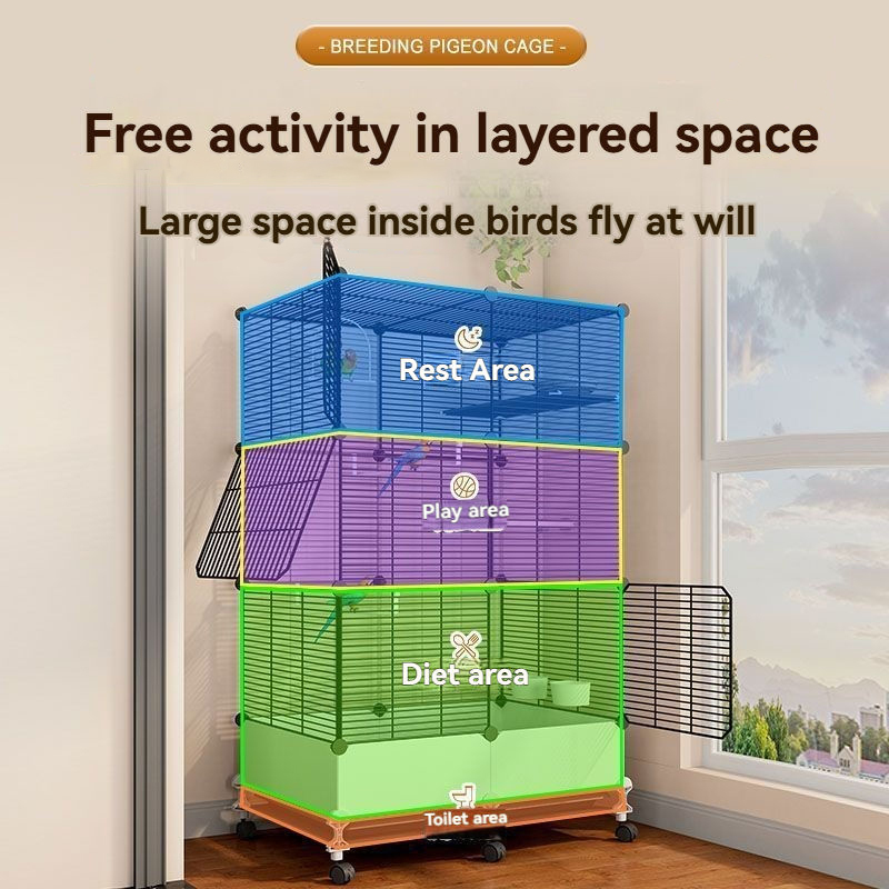 Extra Large 3-Tier Parrot Bird Cage – Luxury Iron Myna Cage with Plastic Tray, Wheels, Splash-Proof & Anti-Escape Design - View 3