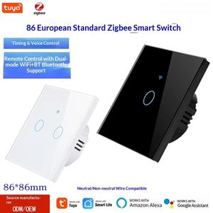 Interruptor de Pared Táctil Inteligente Zigbee Estándar Británico Europeo con Protección Contra Sobretensiones, Compatible con Alexa, Control por Voz de Google y Control Remoto por Aplicación - Product Image 1