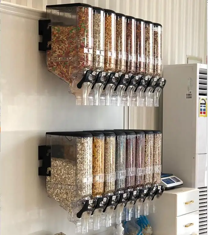 ECOBOX Food grade plastic wall mounted gravity bin grain bulk food coffee bean rice dispenser professional