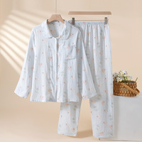 Pyjama en coton tissé de qualité supérieure pour femme, ensemble d'été, printemps, automne, fin, à manches longues, respirant, à revers, motif dessin animé, pour étudiante, tenue d'intérieur