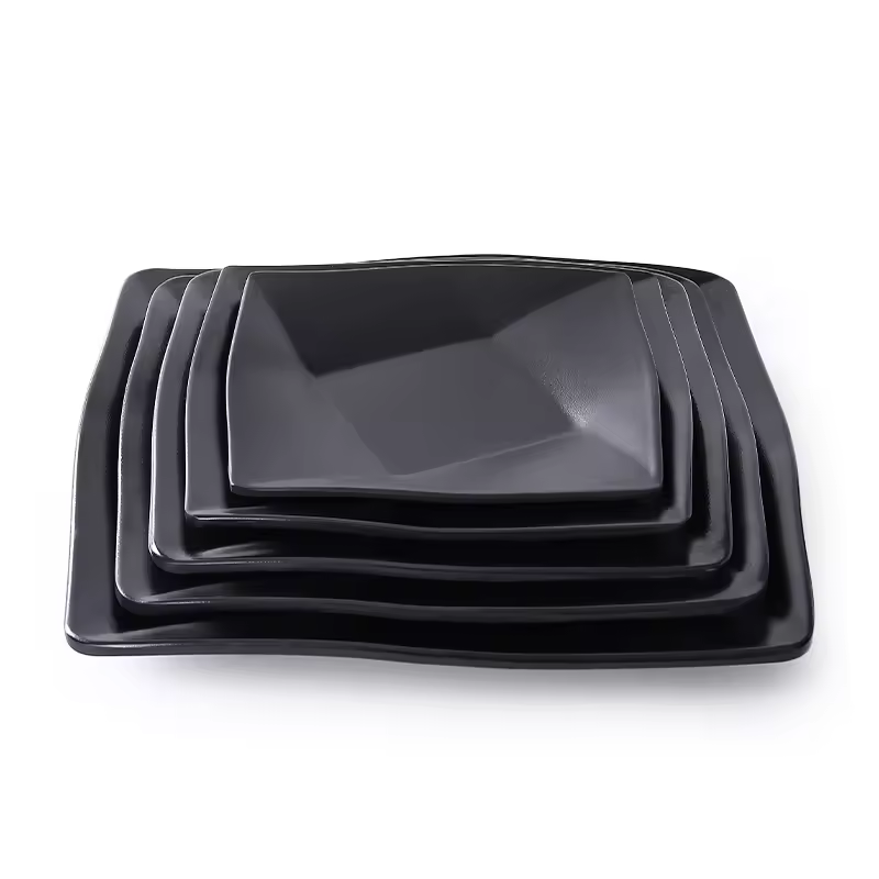 Resistant Durable Melamine Tableware Black square Melamine Plates