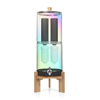 Filtre à eau domestique en verre à gravité avec charbon actif pour l'élimination du fluorure, purificateur d'eau à gravité en verre avec couvercle et base en bambou
