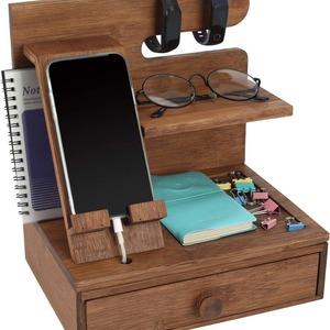 Wooden <b>Desk</b> Organizer With Drawer Phone Stand Glasses Holder Multi Purpose Storage Rack Office Desktop Organizer - Product Image 1