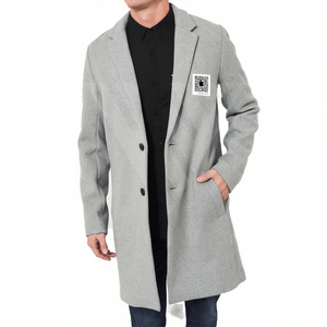 100% cachemire laine matériel fait longs manteaux personnaliser Logo broderie bouton fermeture coupe ample Trench pardessus pour homme - Product Image 1