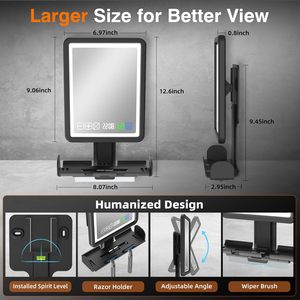 Shower Mirror Fogless for Shaving,<b>LED</b> Heated Rechargeable Fogless Mirror for Shower with Digital <b>Clock</b>&Storage Tray for Shaving - Product Image 5