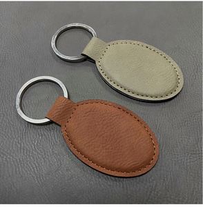 Luxury Rectangle Circle & Oval Shape Keychains Laserable Leatherette PU Leather Keyring Fashionable Metal Engraving Keychains - Product Image 4
