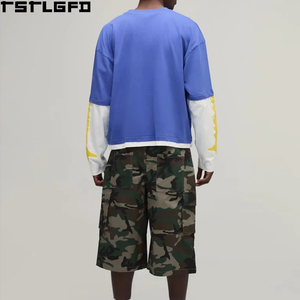 Custom Boxy Faux Layer T-<b>Shirt</b> Men Royal Blue <b>Flame</b> Print White Long Sleeve Oversized Men'S T-<b>Shirts</b> Manufacturers Bulk - Product Image 4