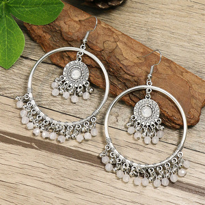 Bohemian <b>Hoop</b> Earrings Alloy Antique <b>Silver</b> Plated Imitation Pearl Women's Party Jewelry - Product Image 4