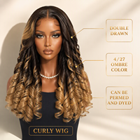 Perruque en cheveux humains 4/27, marron blond ombré, bouclée en tube, ondulations lâches, double épaisseur, longue, pour femmes, vente en gros d'usine