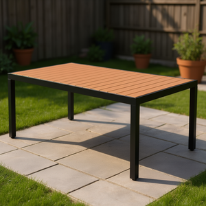 Mesa de Exterior de Aluminio y WPC, 72.8 x 35.4 x 29.1 Pulgadas, Color Marrón, Mesa de Patio Impermeable, Diseño Contemporáneo - Product Image 2