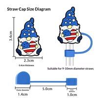 En gros, Capuchons de paille en silicone motif Gnome drapeau américain, universels 10mm, pour la Fête de l'Indépendance des États-Unis, accessoires pour boissons DIY