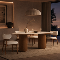 Ensemble de table à manger écologique avec plateau en pierre frittée, base en bois massif ovale, 6 places, mobilier de salle à manger moderne pour villa avec chaises