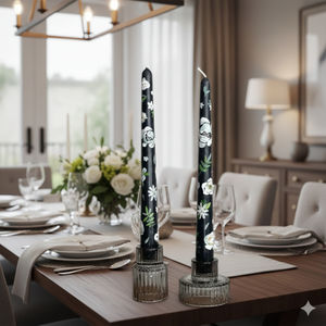 เทียนแท่งลายดอกไม้สีดำวาดด้วยมือ-ชุดตกแต่งหรูหราสง่างาม 2 ชิ้น สำหรับงานแต่งงานและคริสต์มาส - Product Image 3