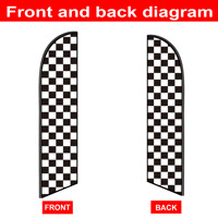 Drapeau de course classique en forme de goutte d'eau, imprimé sur mesure, 2,3 x 11,1 pieds, noir et blanc à carreaux, technique double face, motif voiture de course