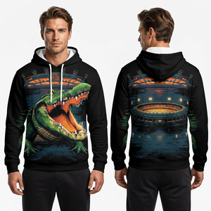 Unisex Crocodile Print Hoodie Sublimation Transfer <b>Black</b> Regular Fit Casual Pullover <b>Sweatshirt</b> with Front Logo Design - Product Image 2