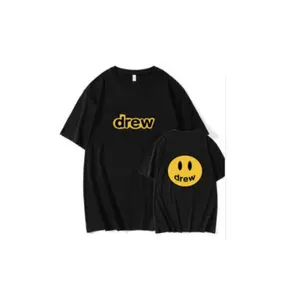 T-shirt souriant jaune et noir de qualité supérieure 2023 biscuits fabriqués aux États-Unis Drew, T-shirts 100% coton de meilleure taille