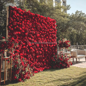 MoKtong Vampy Toile de fond murale florale rouge foncé 8ft x 8ft 5D avec roses en soie au toucher réel pour la décoration d'événements et de fêtes à thème spectaculaires - Product Image 4