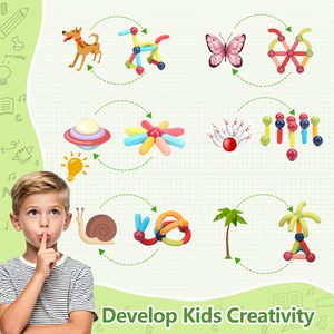 Bloques de Construcción Magnéticos de Plástico - Juguetes Sensoriales Montessori y de Aprendizaje STEM para Niños Mayores de 3 Años, Kit con Imanes Más Fuertes - Product Image 5
