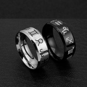 Anillos del Zodiaco Personalizados Go Party, Negros y Plateados, Joyería de Acero Inoxidable, Anillo Grabado con los 12 Signos del Horóscopo para Hombre, Regalos de Cumpleaños - Product Image 2