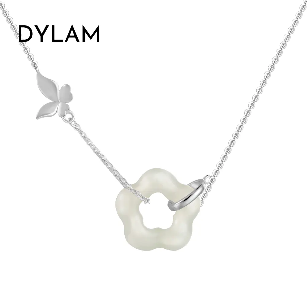 Dylam в китайском стиле дизайн S925 Серебряный родий 22K позолоченная цепочка с подвеской в форме бабочки цветок из нефрита с подвеской ожерелья